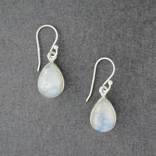 Sterling Silver Rainbow Moonstone Medium Teardrop Earrings