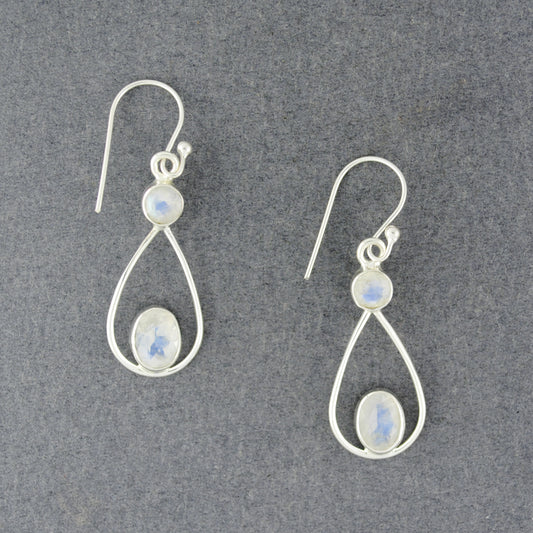 Sterling Silver Rainbow Moonstone Open Drop Earrings