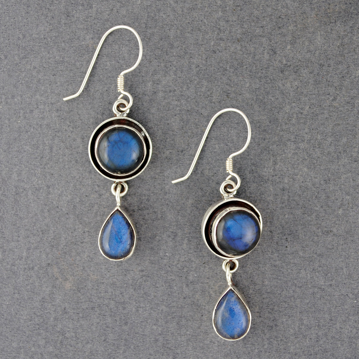 Sterling Silver Labradorite Circle & Teardrop Earrings