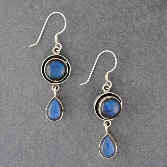Sterling Silver Labradorite Circle & Teardrop Earrings