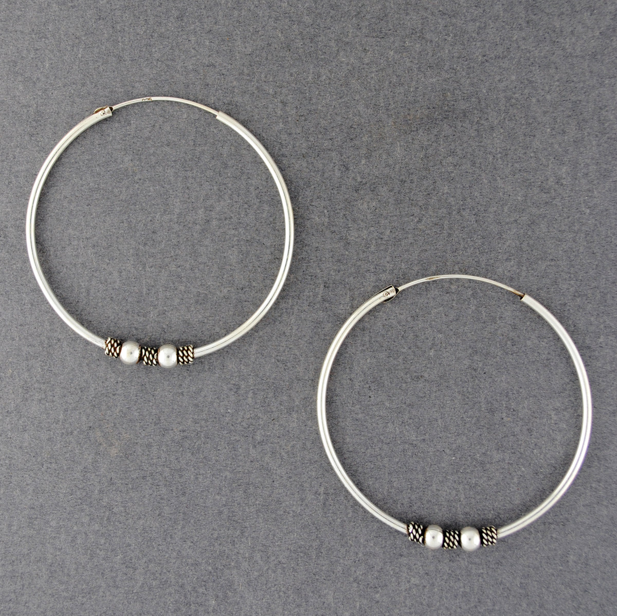 Sterling Silver Large Beaded Hoop Earrings