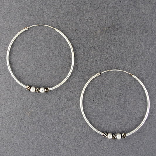Sterling Silver Large Beaded Hoop Earrings