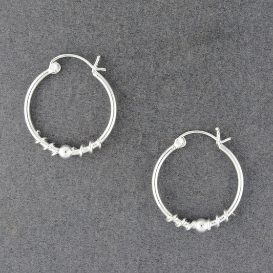 Sterling Silver Twist & Ball Hoop Earrings