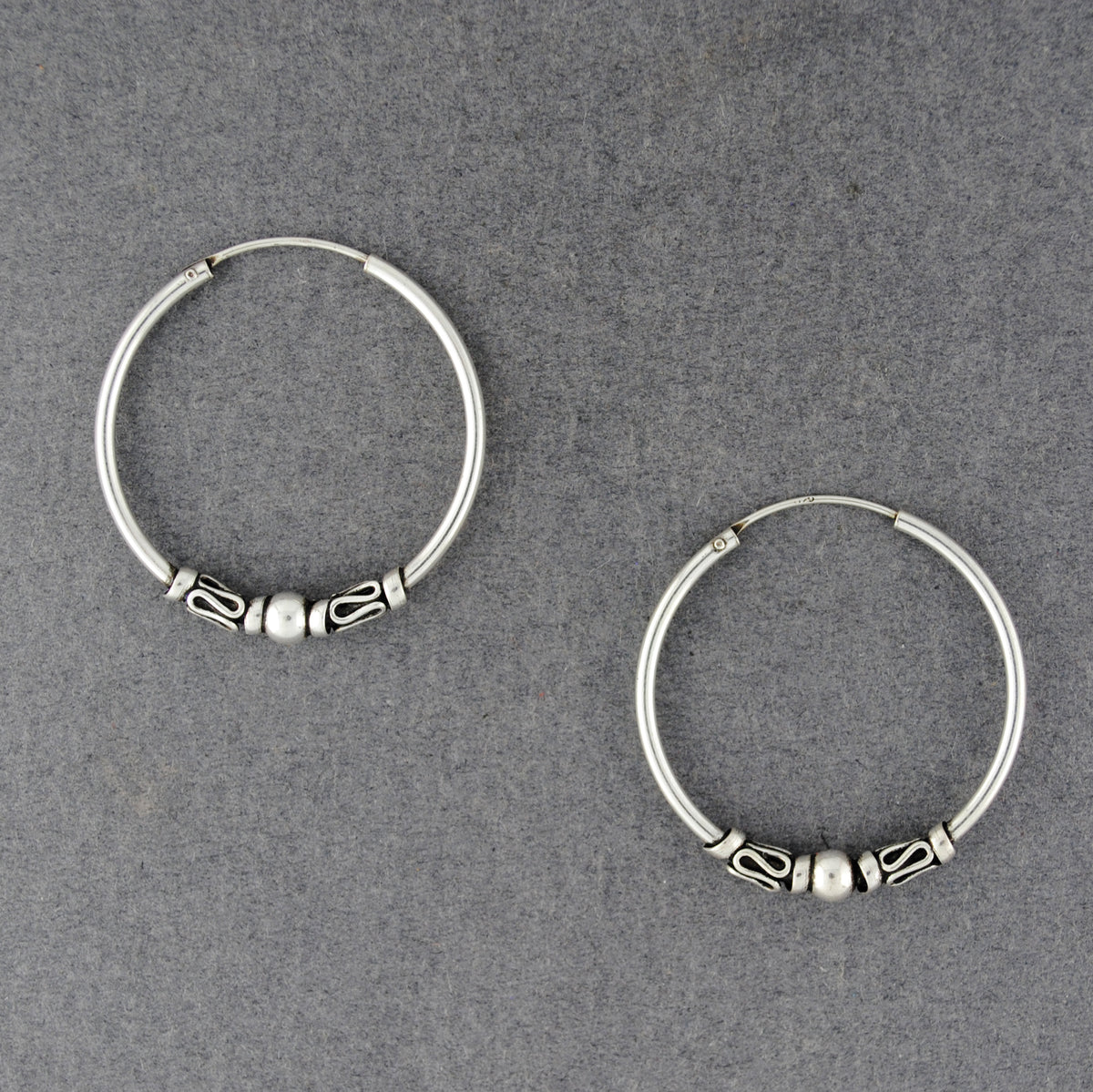 Sterling Silver Medium Beaded Hoop Earrings
