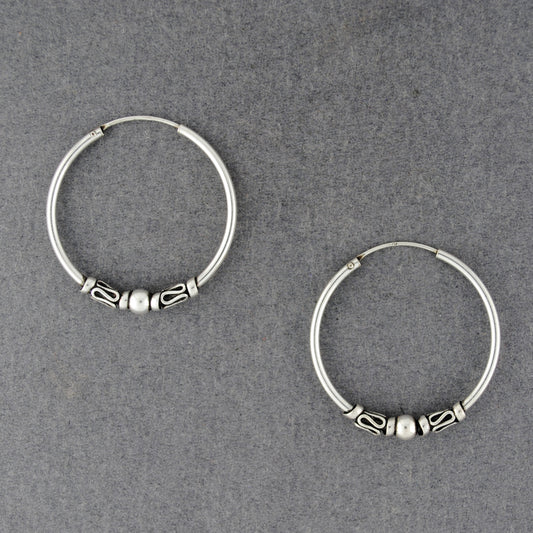 Sterling Silver Medium Beaded Hoop Earrings
