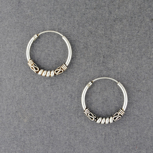 Sterling Silver Small Beaded Hoop Earrings