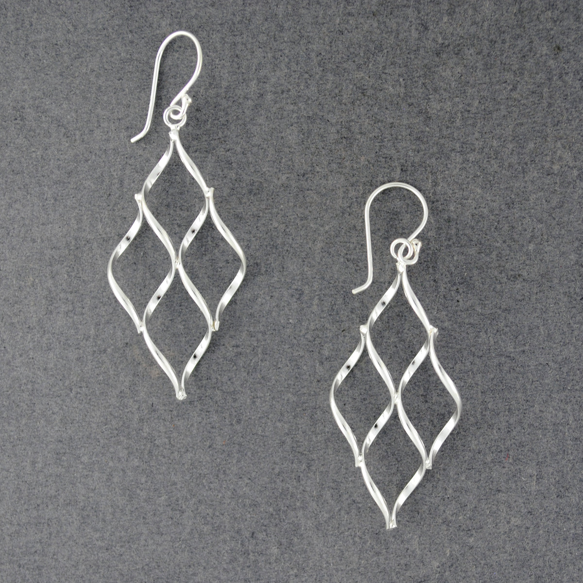 Sterling Silver Wavy Diamond Earrings