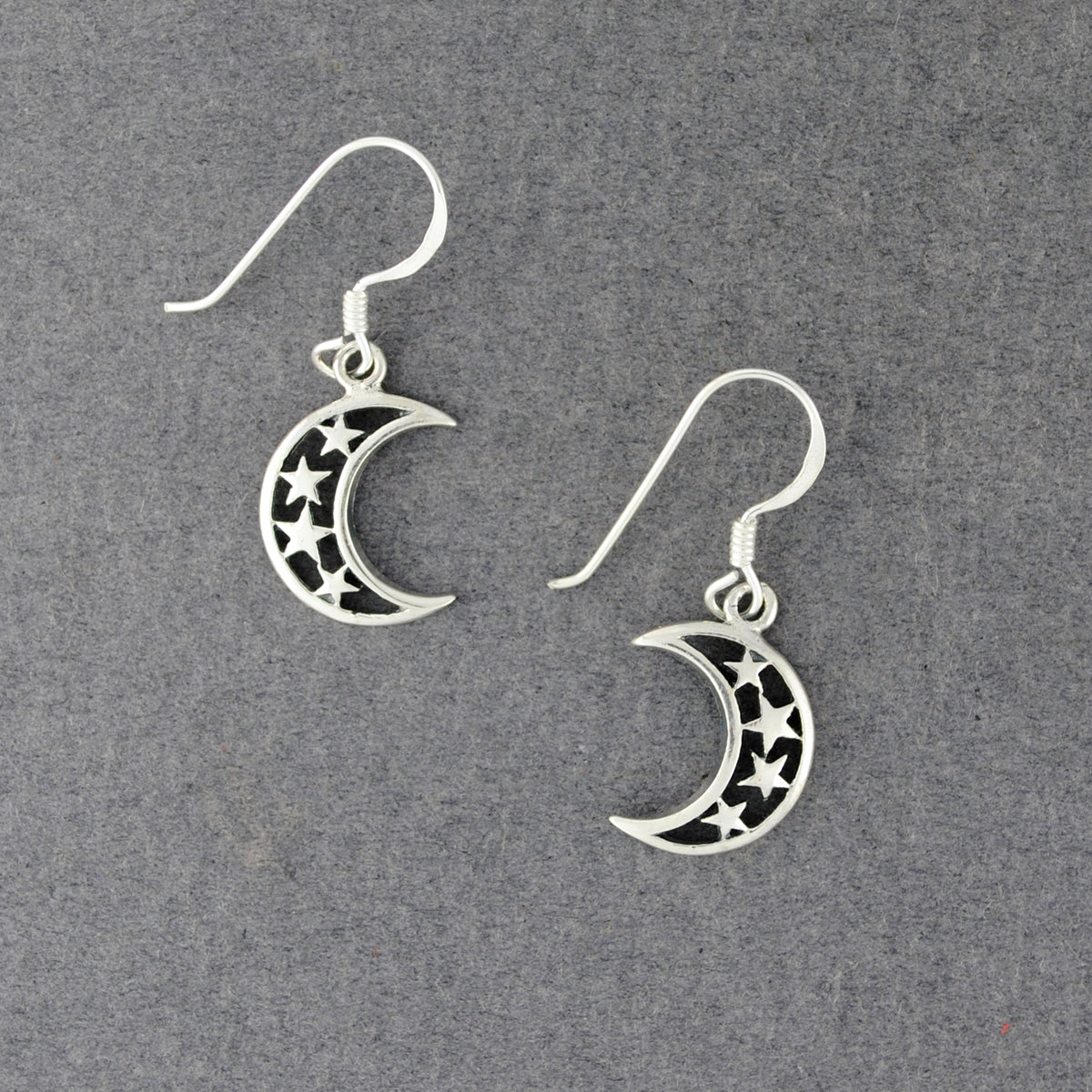 Sterling Silver Crescent Moon with Stars Earrings