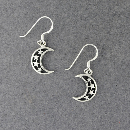 Sterling Silver Crescent Moon with Stars Earrings