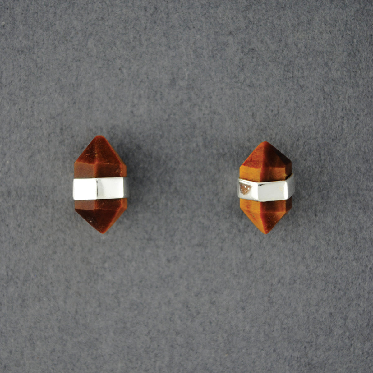 Sterling Silver Tiger Eye Point Stud Earrings