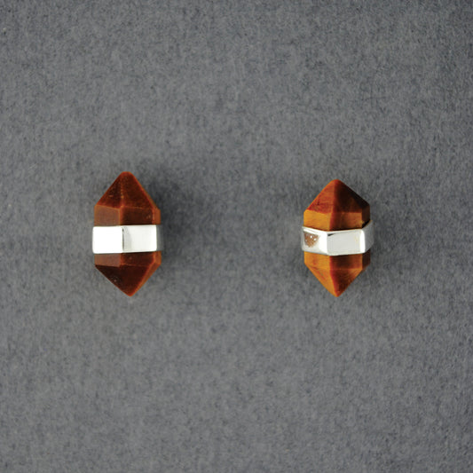 Sterling Silver Tiger Eye Point Stud Earrings