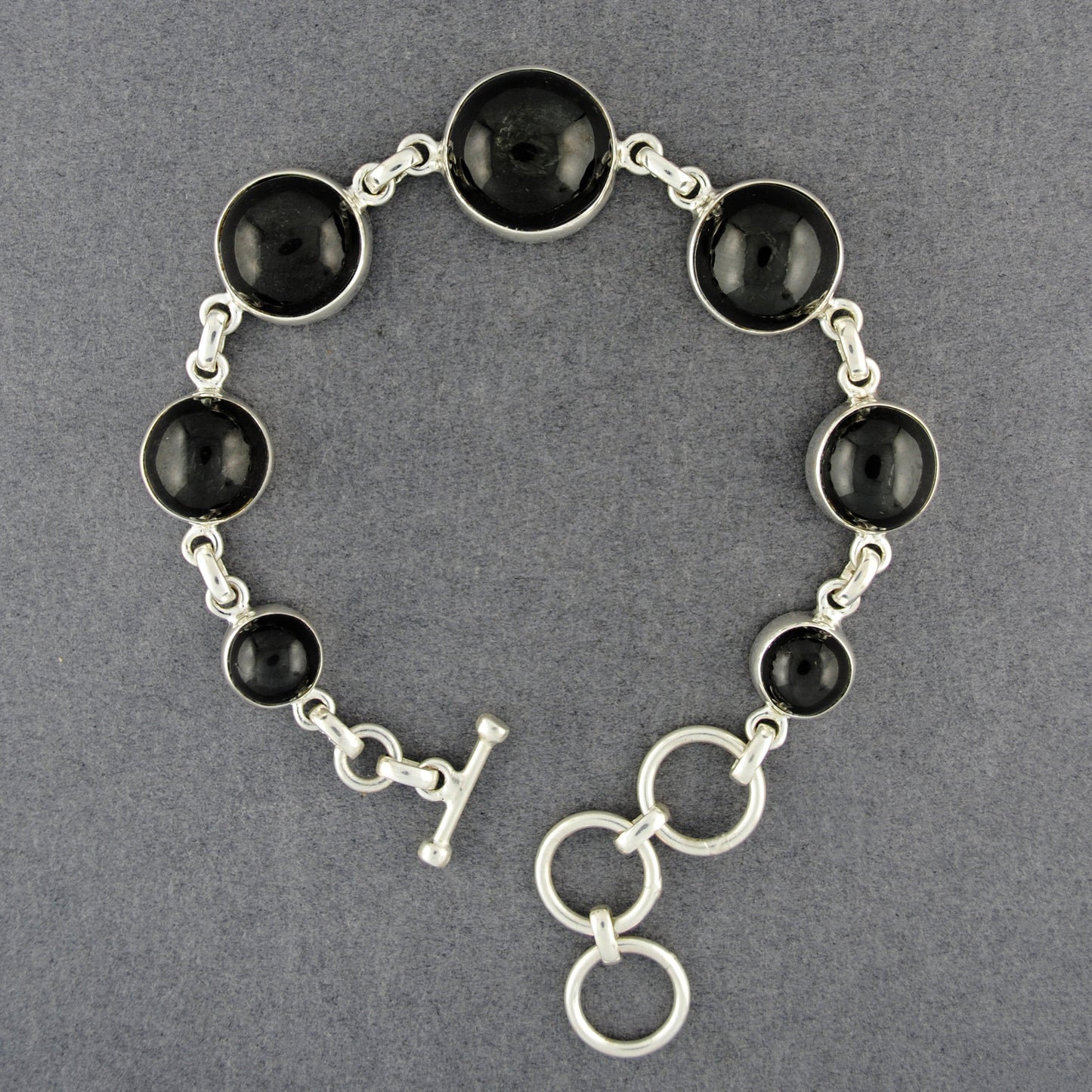 Sterling Silver Obsidian 7 Stone Bracelet