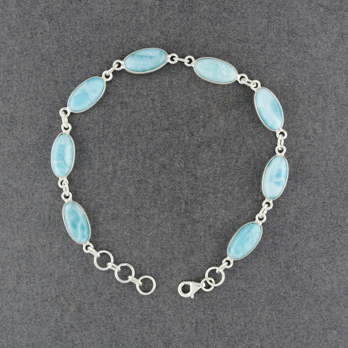 Sterling Silver Larimar Oval Link Bracelet
