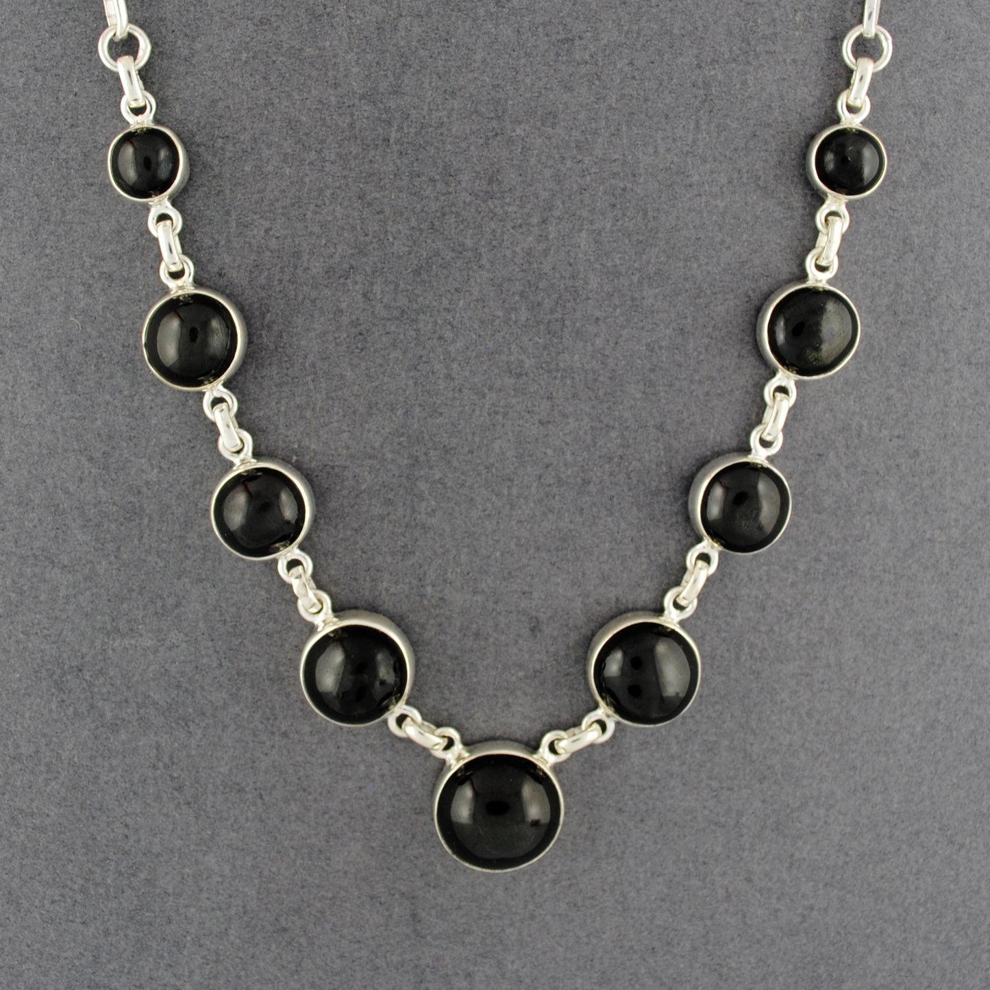 Sterling Silver Obsidian 9 Stone Necklace
