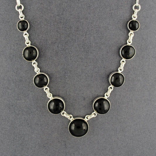 Sterling Silver Obsidian 9 Stone Necklace