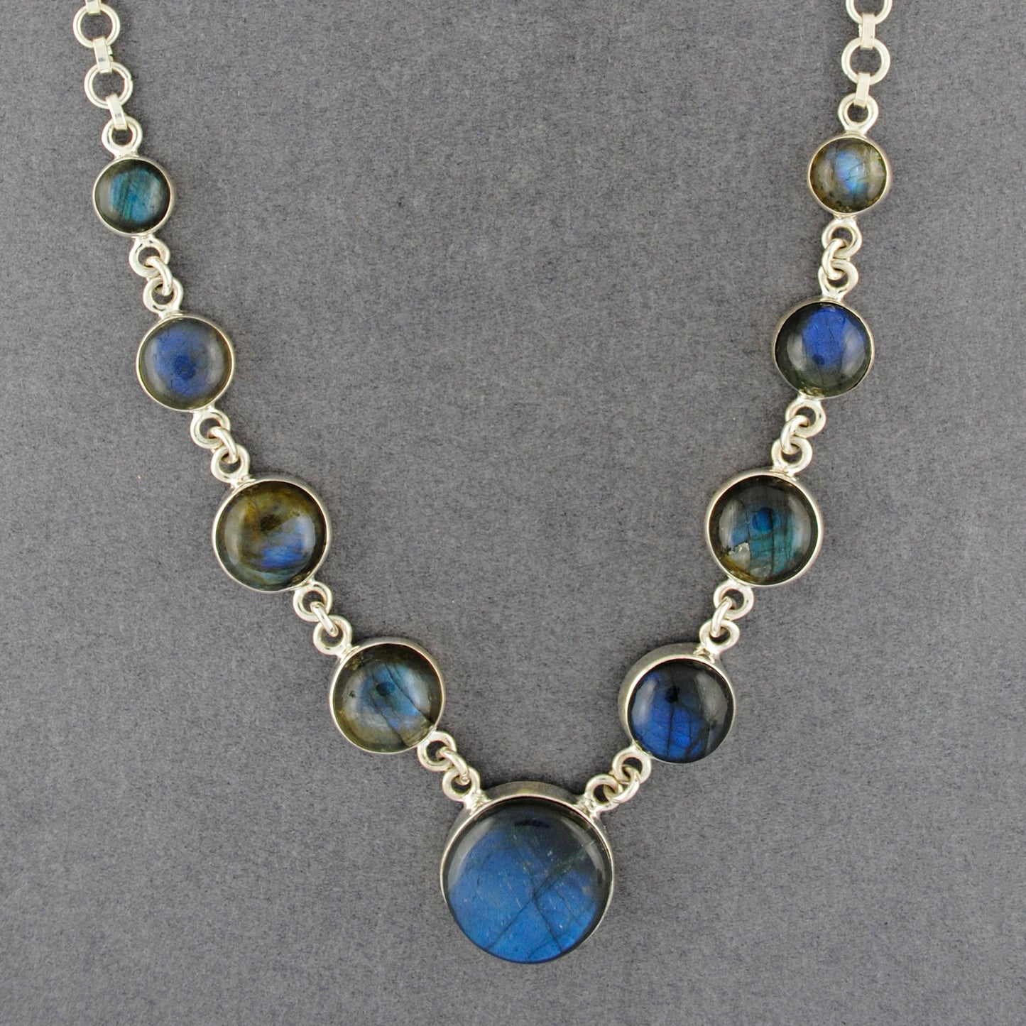 Sterling Silver Labradorite 9 Stone Necklace