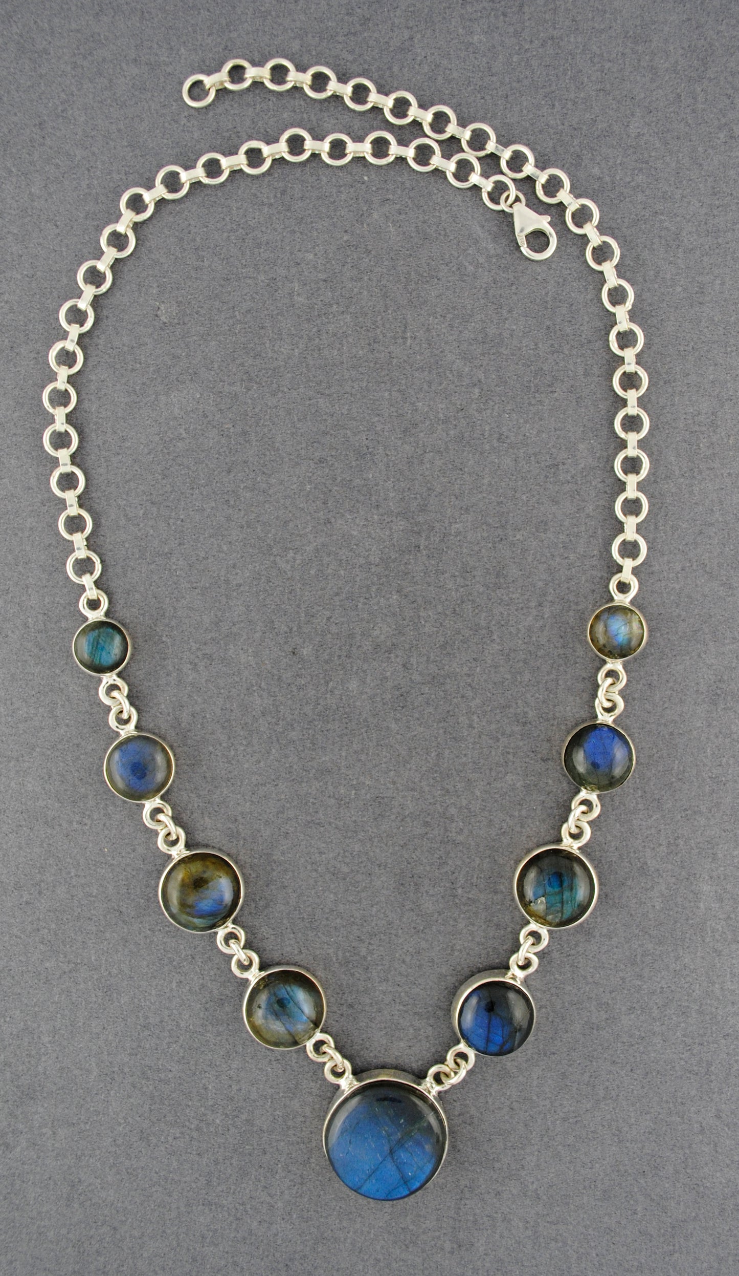 Sterling Silver Labradorite 9 Stone Necklace