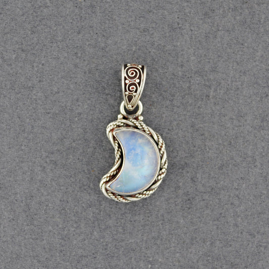 Sterling Silver Rainbow Moonstone Crescent Moon Pendant
