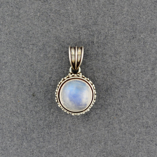 Sterling Silver Small Round Rainbow Moonstone Pendant