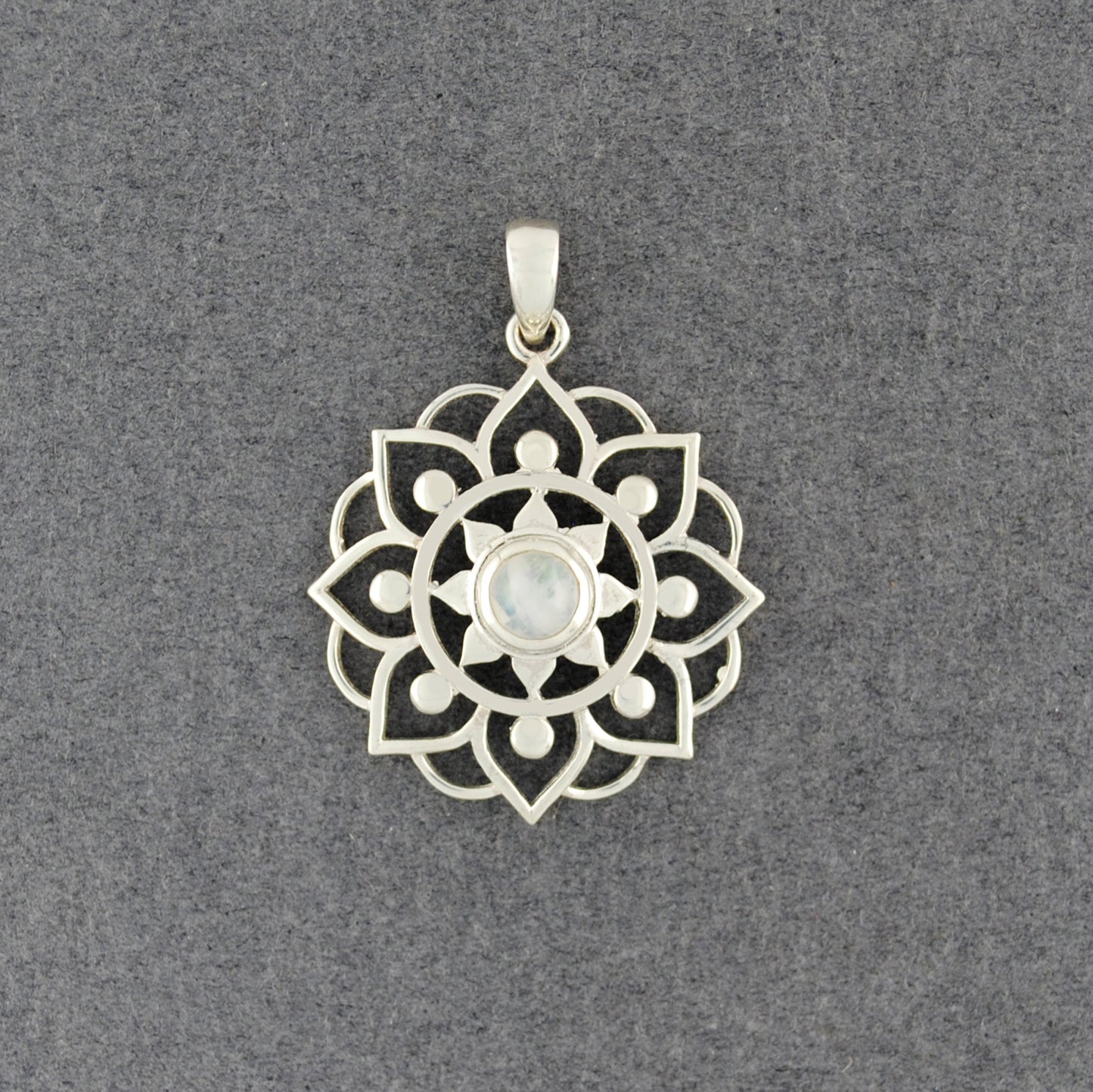 Sterling Silver Rainbow Moonstone Mandala Pendant