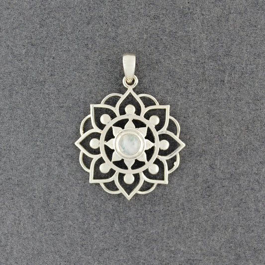 Sterling Silver Rainbow Moonstone Mandala Pendant