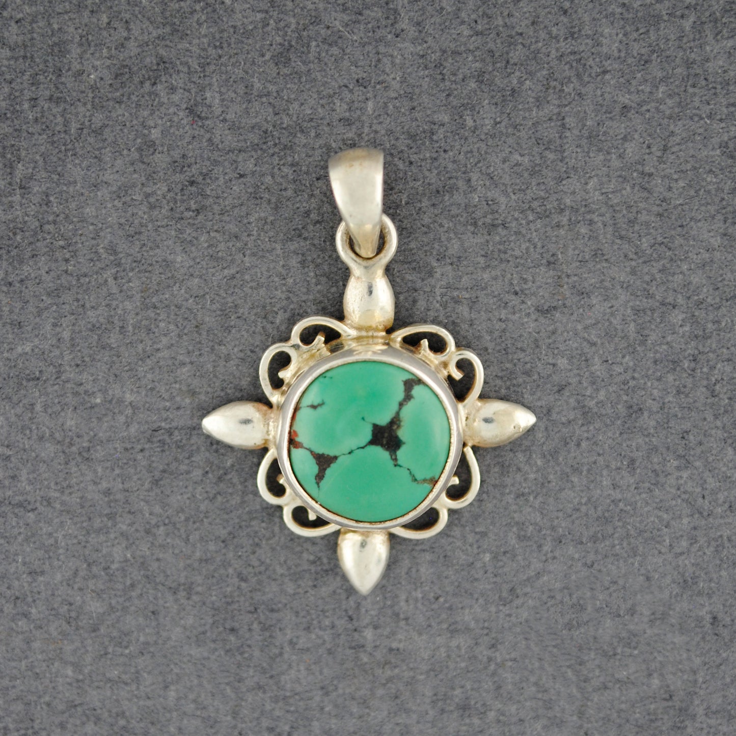 Sterling Silver Detailed Turquoise Pendant