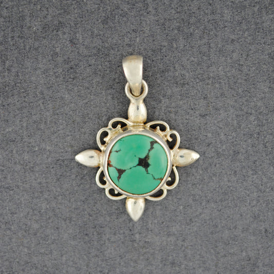 Sterling Silver Detailed Turquoise Pendant