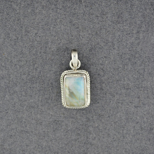 Sterling Silver Small Rectangle Rainbow Moonstone Pendant