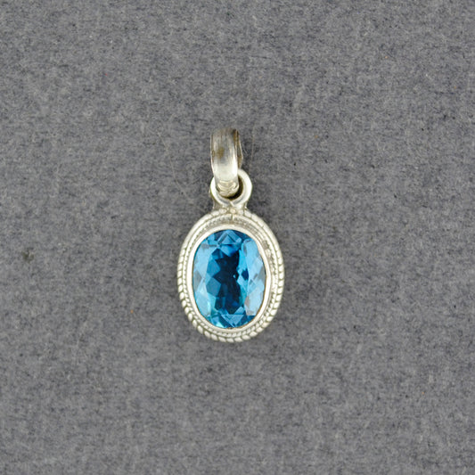 Sterling Silver Small Blue Topaz Oval Pendant