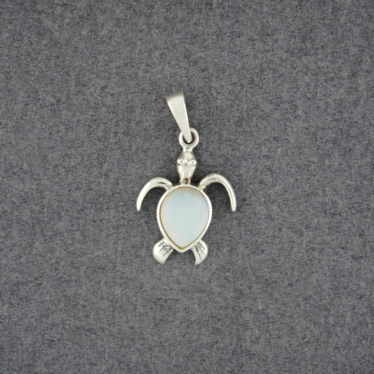 Sterling Silver Mother of Pearl Mini Turtle Pendant