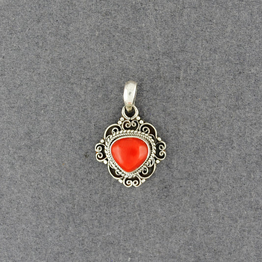 Sterling Silver Nepali Coral Drop Pendant