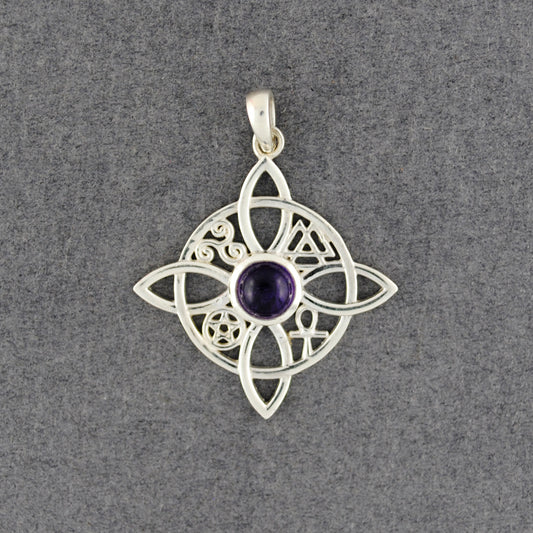 Sterling Silver Amethyst Religious  Mandala Pendant