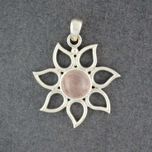 Sterling Silver Rose Quartz Flower Pendant