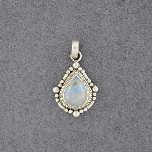 Sterling Silver Rainbow Moonstone Nepali Teardrop Pendant