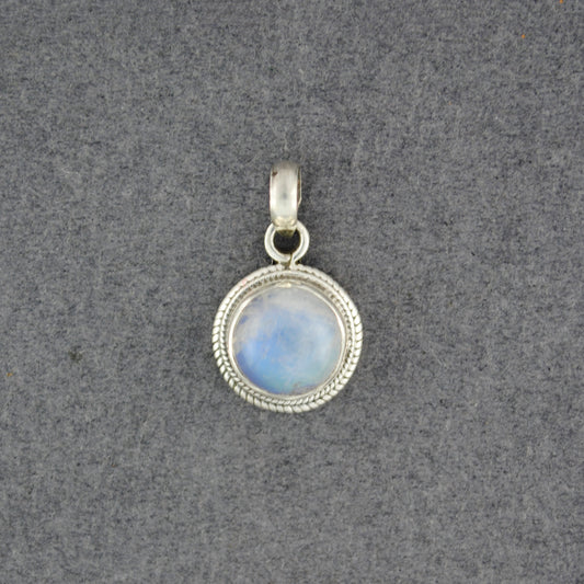 Sterling Silver Rainbow Moonstone Small Circle Pendant