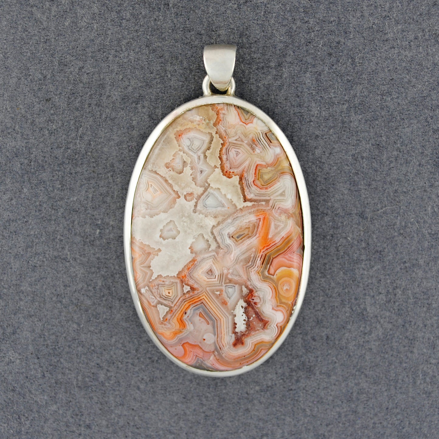 Sterling Silver Crazy Lace Agate Oval Pendant