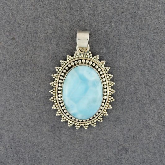 Sterling Silver Larimar Dotted Bezel Pendant