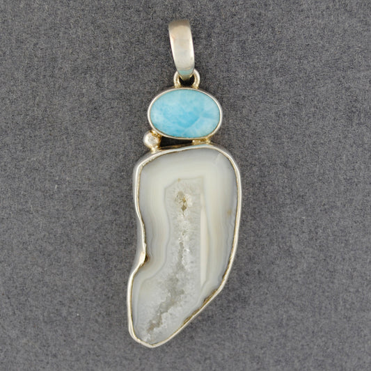 Sterling Silver Larimar & Agate Druzy Pendant