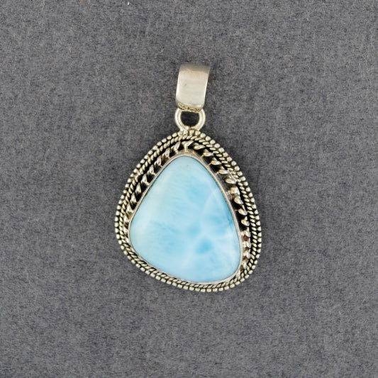 Sterling Silver Larimar Antiqued Bezel Pendant