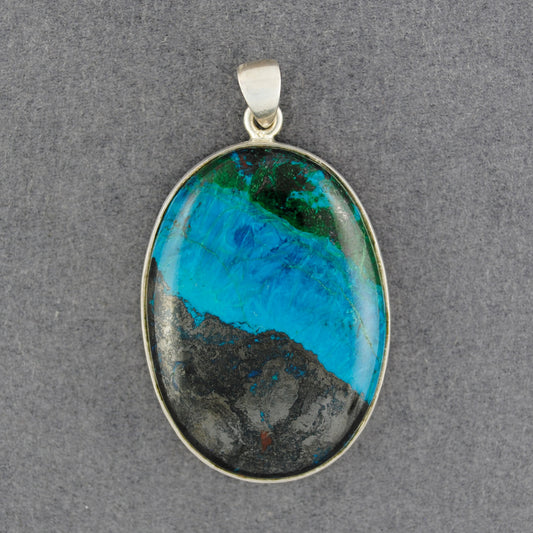 Sterling Silver Azurite Malachite Large Oval Pendant