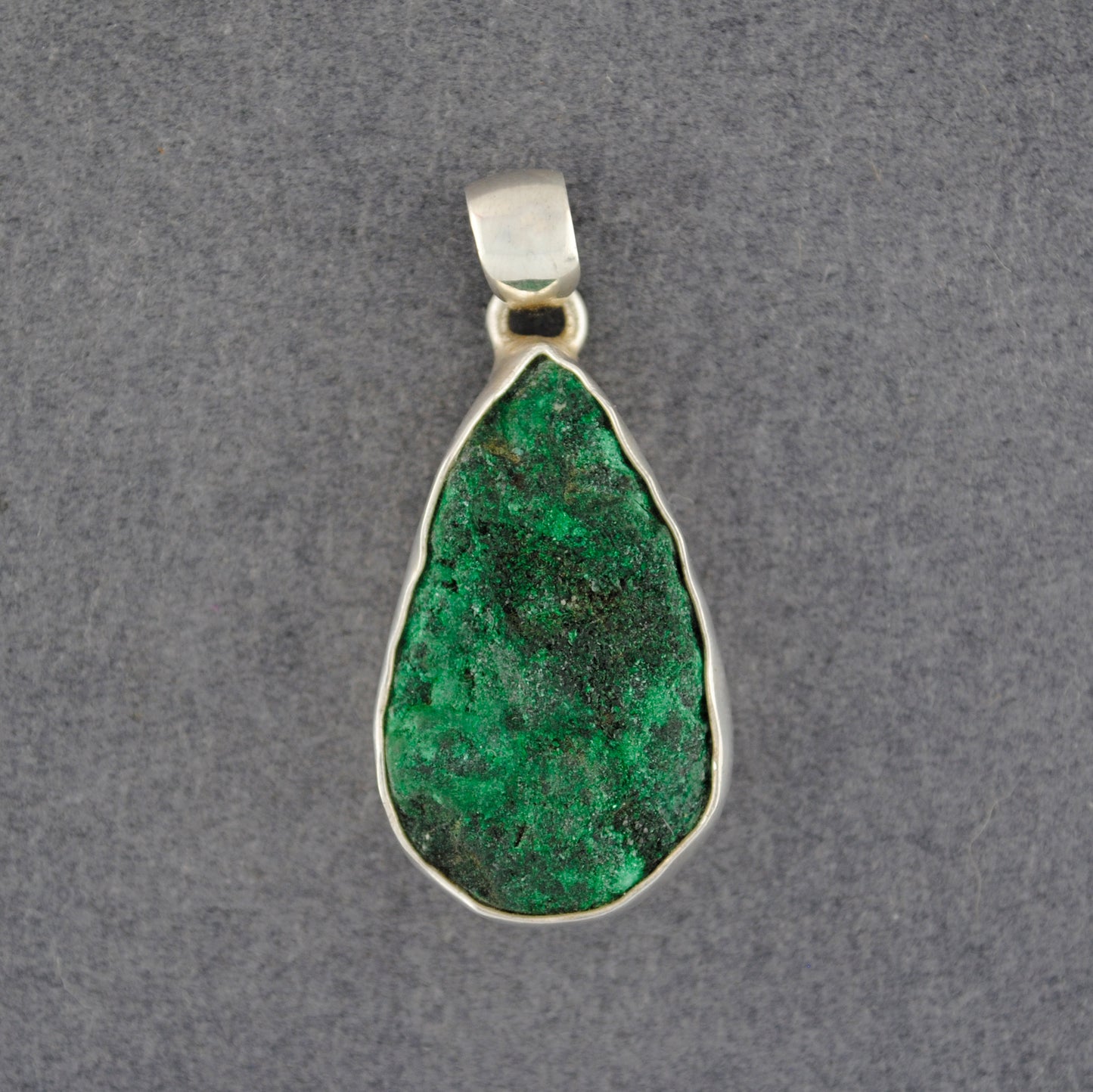 Sterling Silver Rough Malachite Teardrop Pendant