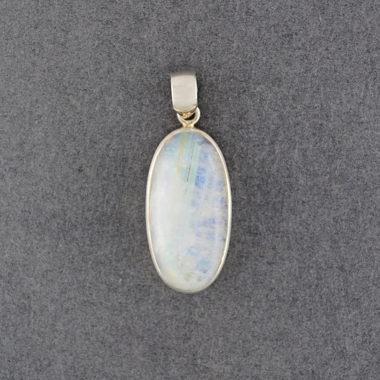 Sterling Silver Rainbow Moonstone Long Oval Pendant