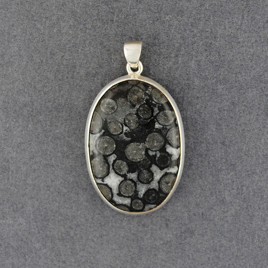 Sterling Silver Seabed Fossil Oval Pendant