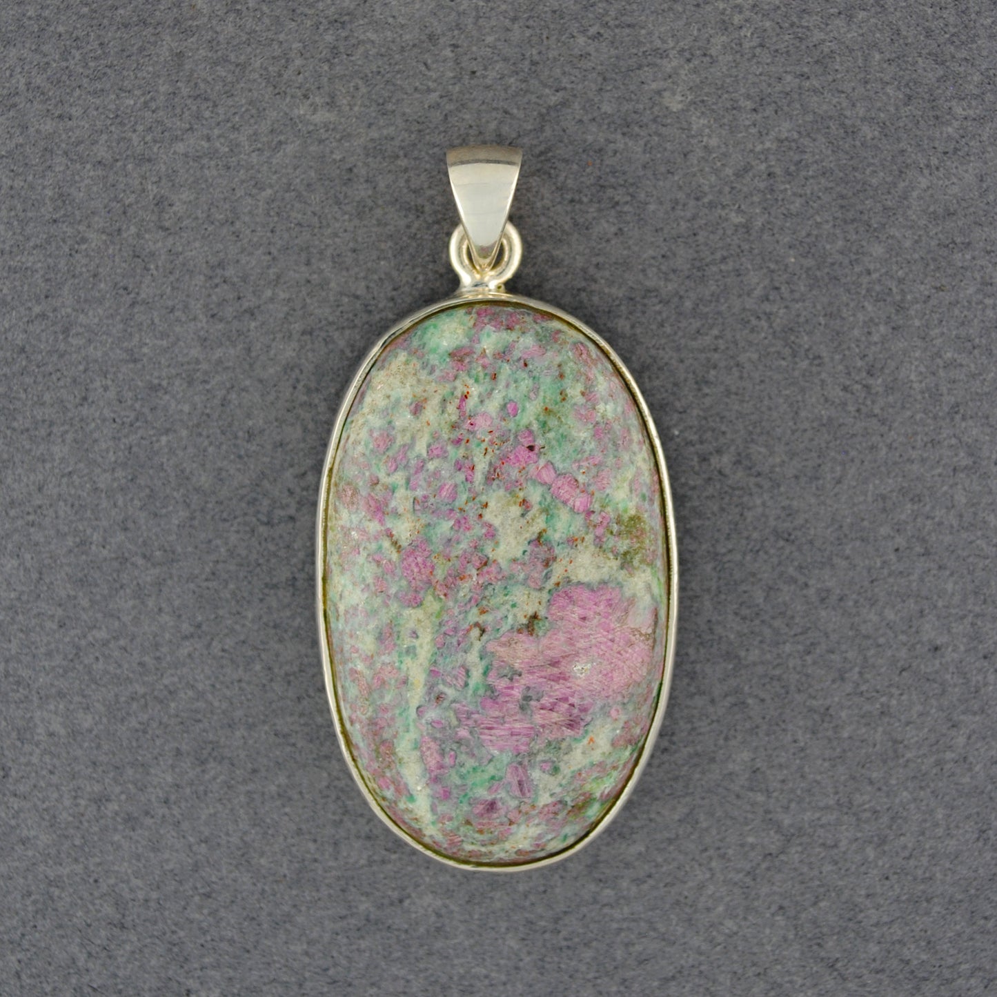 Sterling Silver Ruby Fuchsite Long Oval Pendant