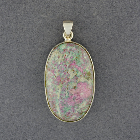Sterling Silver Ruby Fuchsite Long Oval Pendant