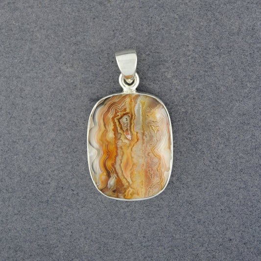 Sterling Silver Crazy Lace Agate Rounded Square Pendant
