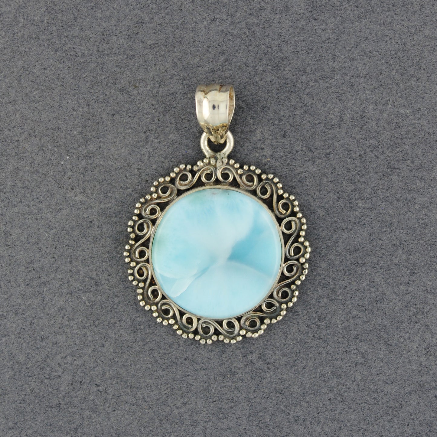 Sterling Silver Larimar Detailed Circle Pendant