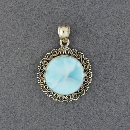 Sterling Silver Larimar Detailed Circle Pendant