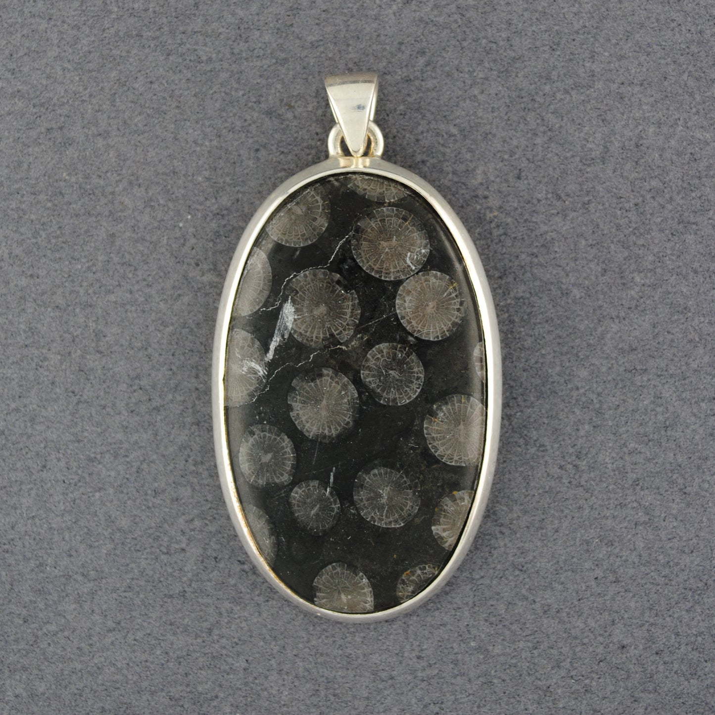 Sterling Silver Seabed Fossil Large Oval Pendant