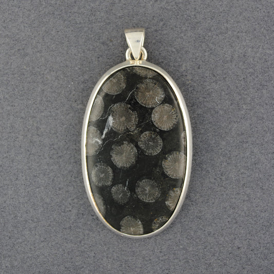 Sterling Silver Seabed Fossil Large Oval Pendant